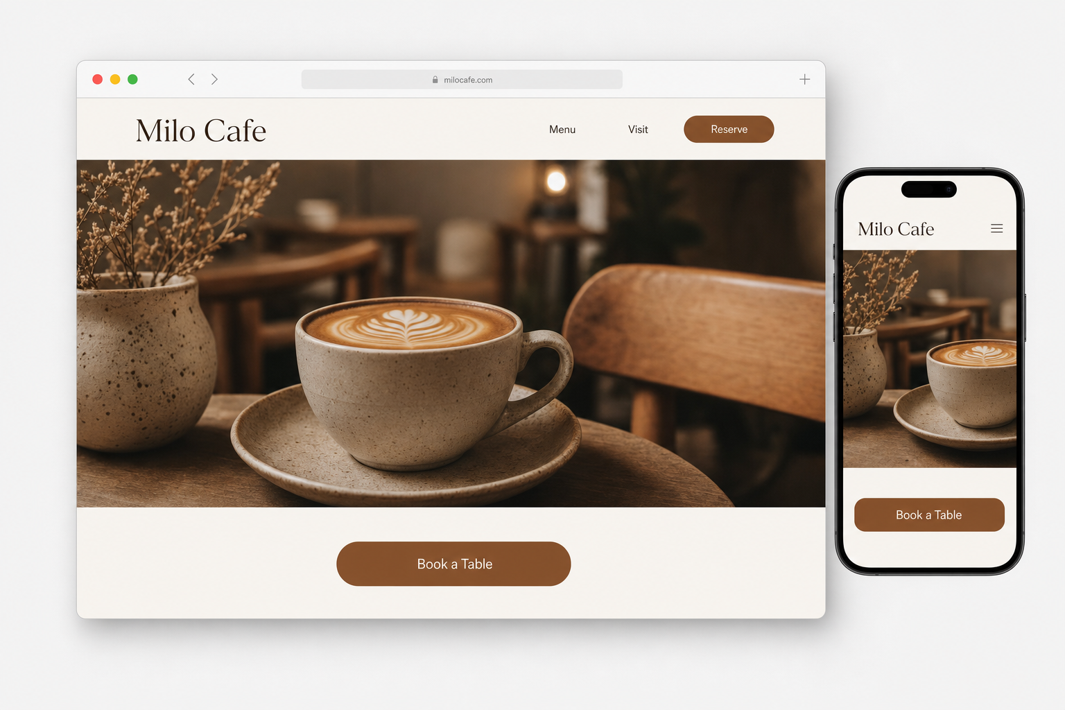 Example Café & coffee website built by Sitebloom