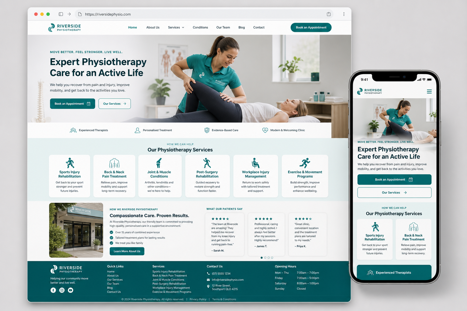 Example Physio & clinic website built by Sitebloom