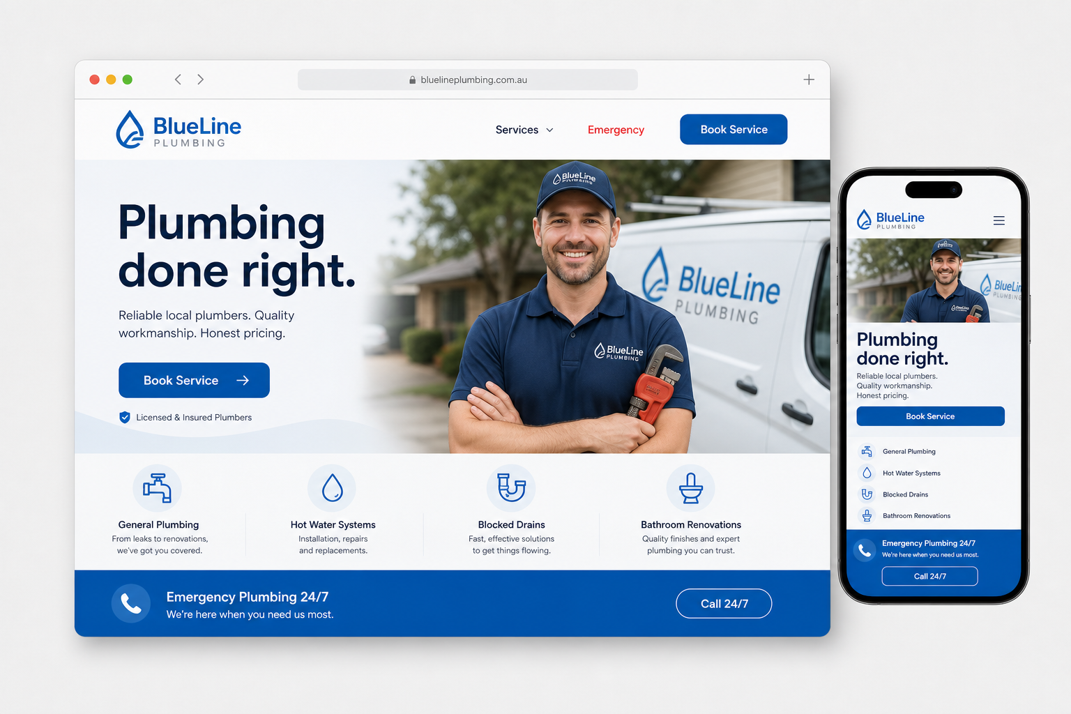 Example Plumber & tradie website built by Sitebloom
