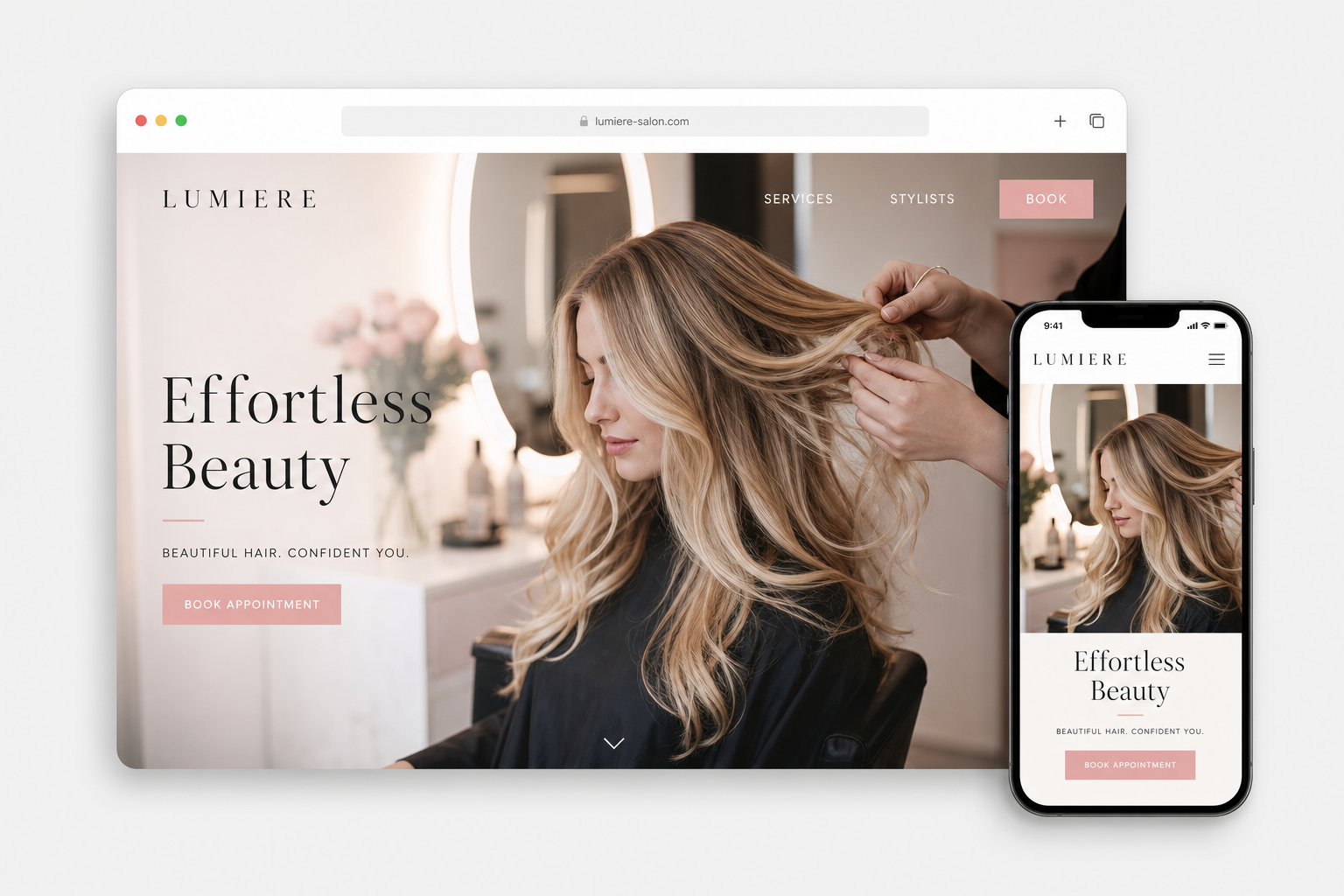 Example Hair salon website built by Sitebloom