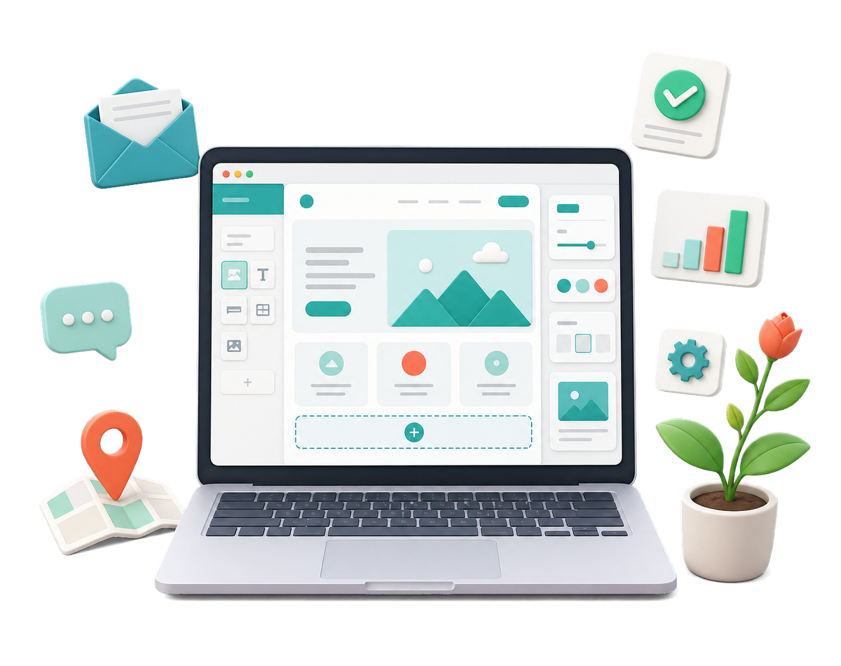 Working with Sitebloom online — your website built and managed by email, plus a local map pin